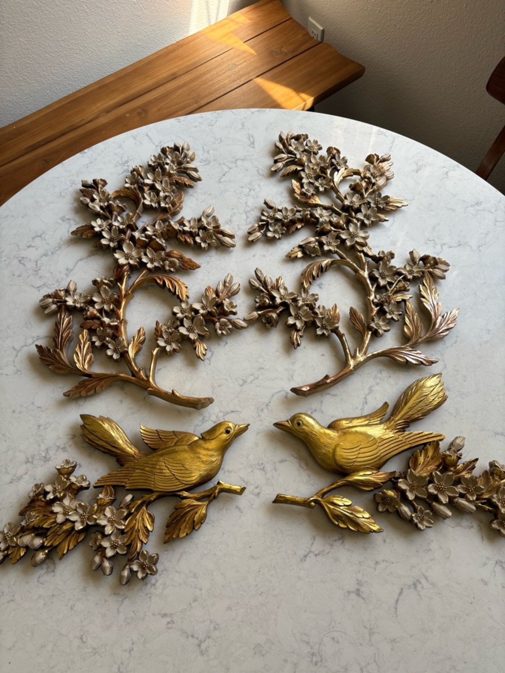 Vintage MCM Gold Metal Bird & Butterfly Wall Art Set